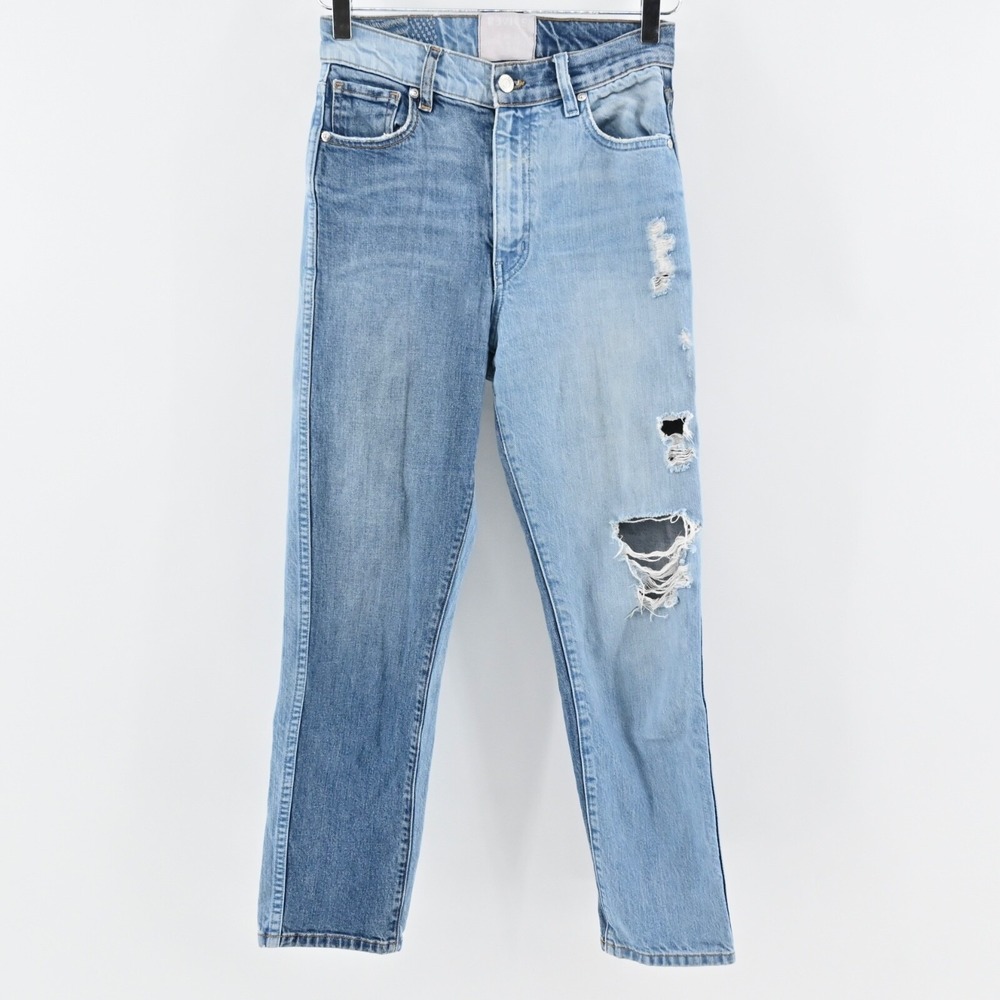 Revice Patchwork Distressed Jeans Womens Size 27 Color Block High Rise Taper USA